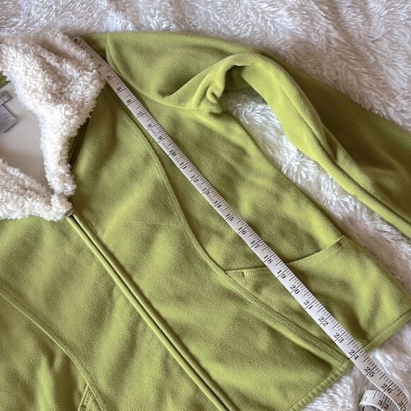 Barrage Upcycled Faux Fur Collar Zip Front Lime Fleece Sweater Jacket XL - Picture 5 of 13